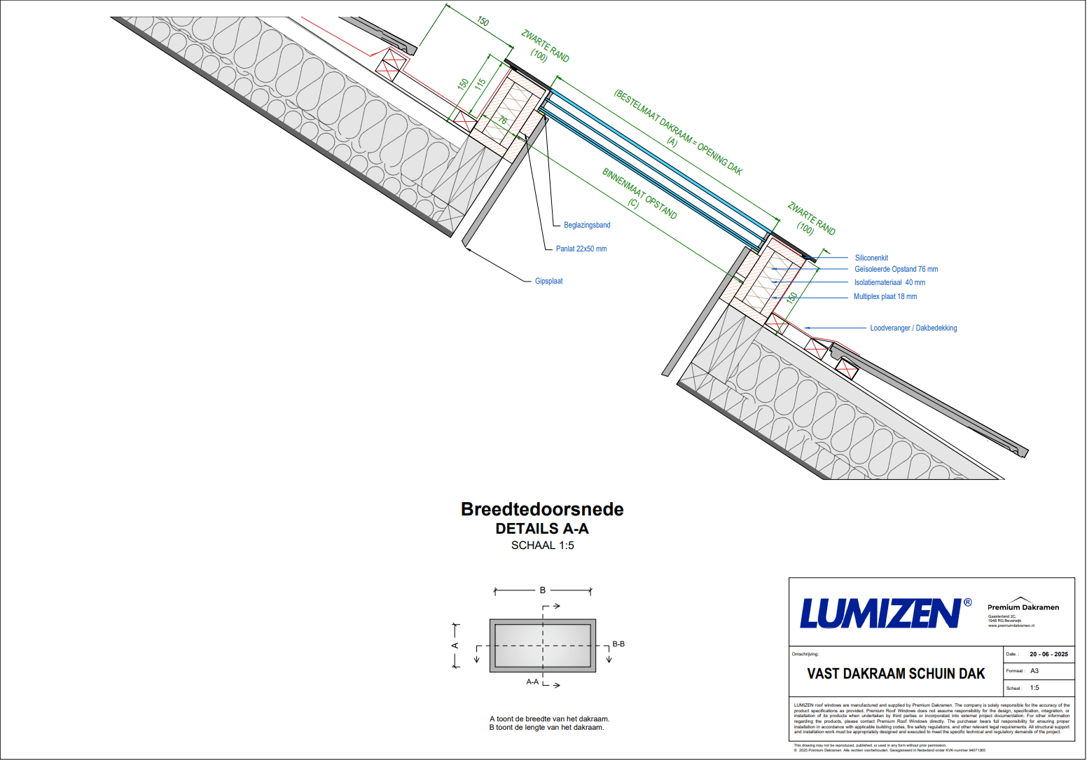 Vast Dakraam Schuin Dak - 50x50 van Premium Dakramen