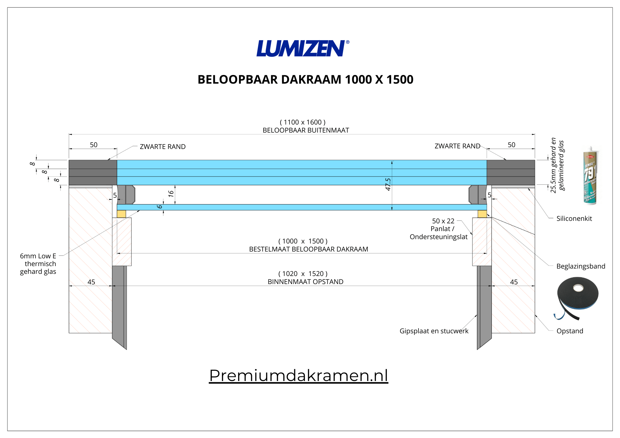 Dakraam Beloopbaar - 100x150 cm van Premium Dakramen