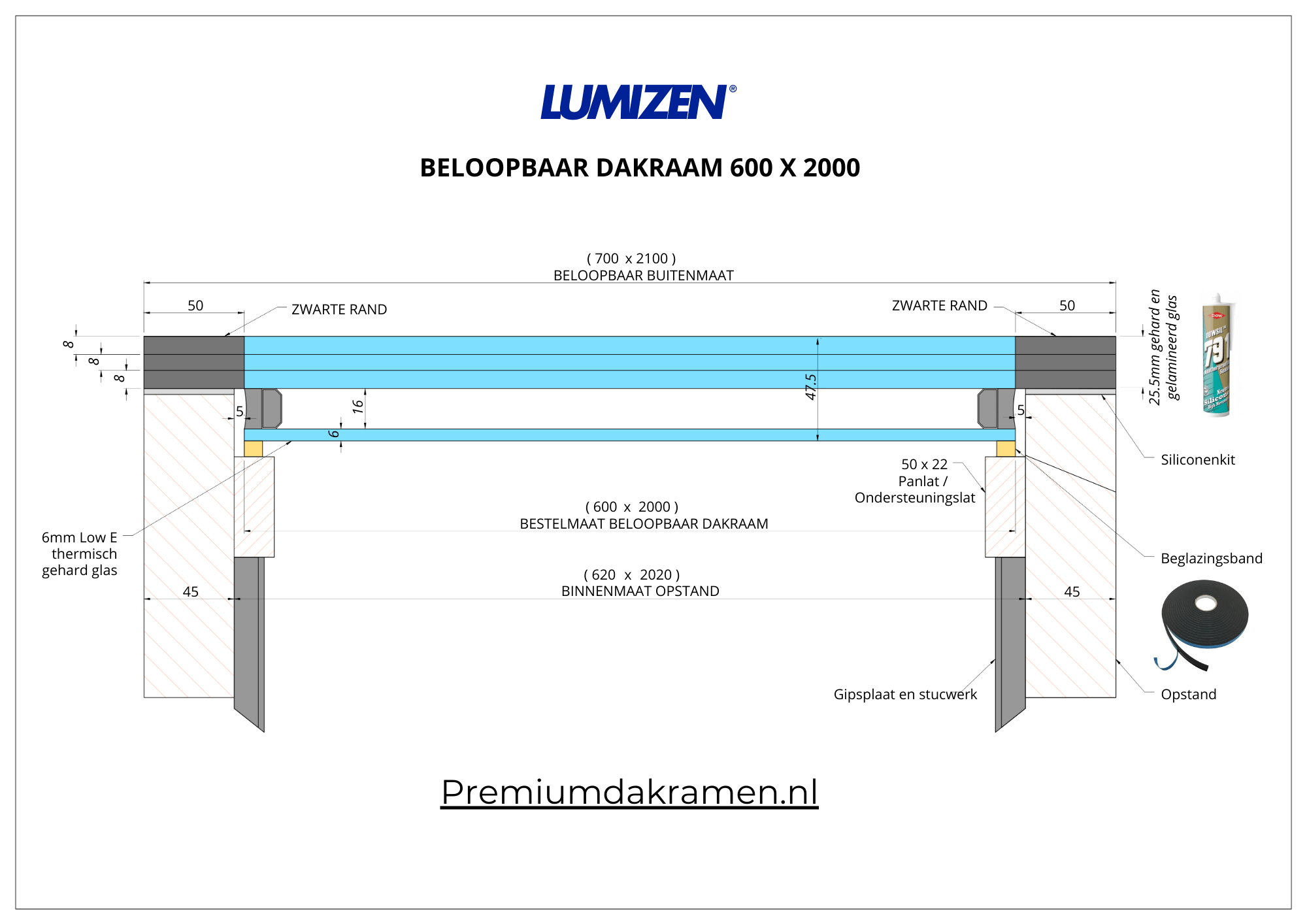 Dakraam Beloopbaar - 60x200 cm van Premium Dakramen