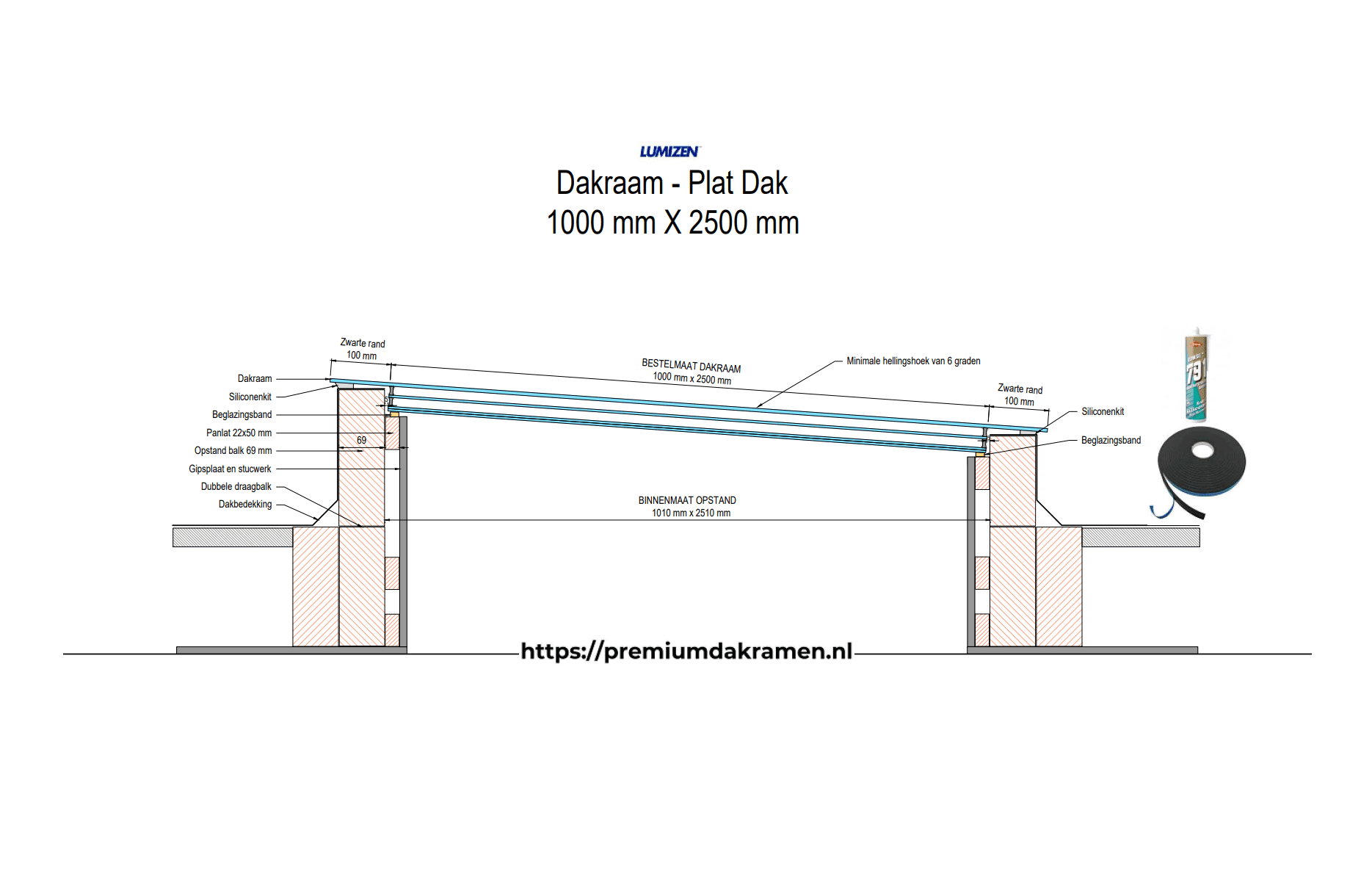 Platdakraam - 100x250 cm van Premium Dakramen